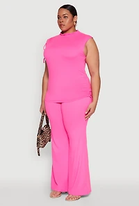 Womens Plus Size Mock Neck Side Ruched Top, Pink, Size 1X