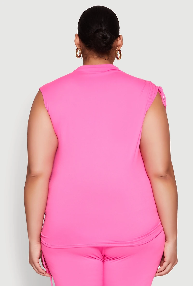 Womens Plus Size Mock Neck Side Ruched Top, Pink, Size 1X