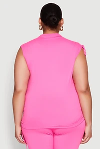 Womens Plus Size Mock Neck Side Ruched Top, Pink, Size 1X