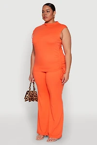 Womens Plus Size Mock Neck Side Ruched Top, Orange, Size 1X