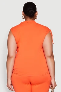 Womens Plus Size Mock Neck Side Ruched Top, Orange, Size 1X