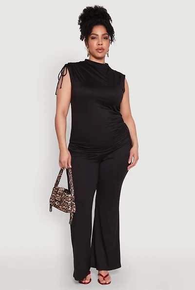 Womens Plus High Waisted Fold Over Pants,