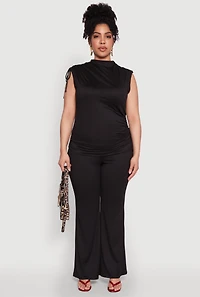 Womens Plus Size High Waisted Fold Over Pants, Black, Size 3X