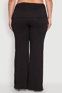 Womens Plus Size High Waisted Fold Over Pants, Black, Size 3X