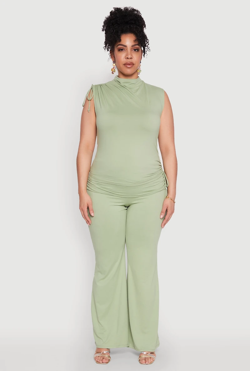 Womens Plus High Waisted Fold Over Pants, 2X