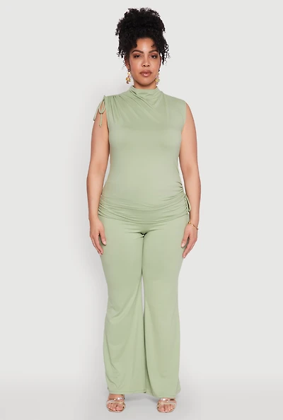 Womens Plus High Waisted Fold Over Pants, 2X