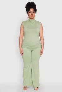 Womens Plus High Waisted Fold Over Pants, 2X