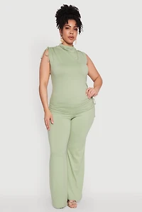 Womens Plus High Waisted Fold Over Pants, 2X