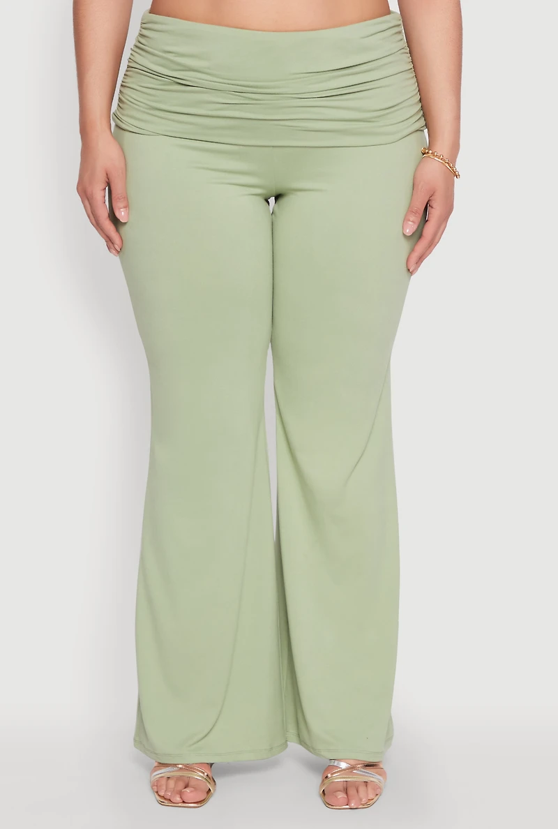 Womens Plus High Waisted Fold Over Pants,
