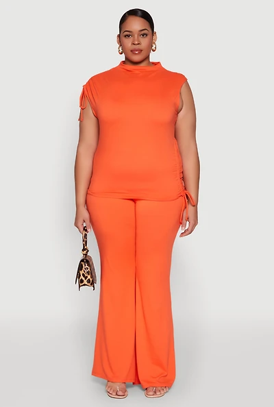 Womens Plus Size High Waisted Fold Over Pants, Orange, Size 2X