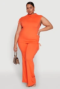 Womens Plus Size High Waisted Fold Over Pants, Orange, Size 3X