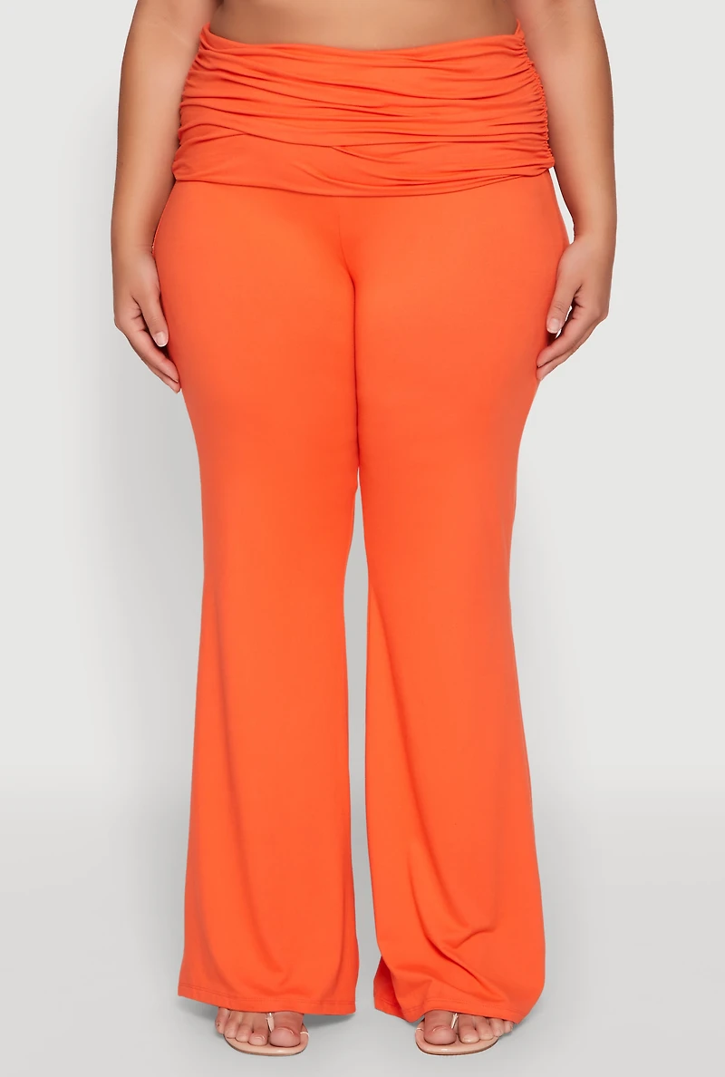 Womens Plus Size High Waisted Fold Over Pants, Orange, Size 3X