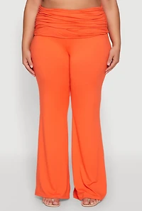 Womens Plus Size High Waisted Fold Over Pants, Orange, Size 3X