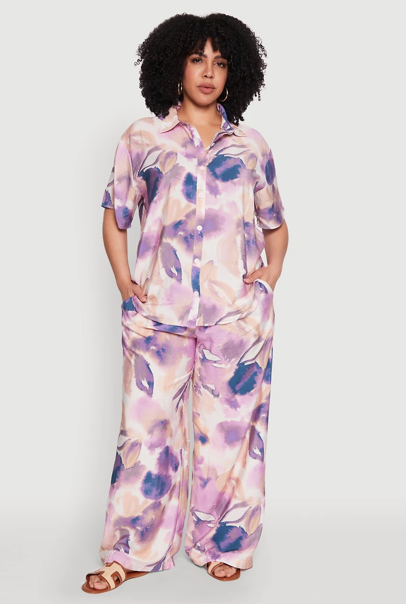 Plus Water Color Graphic Palazzo Pants