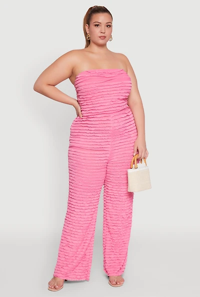 Womens Plus Size Lettuce Edge Mesh Pants, Pink, Size 3X