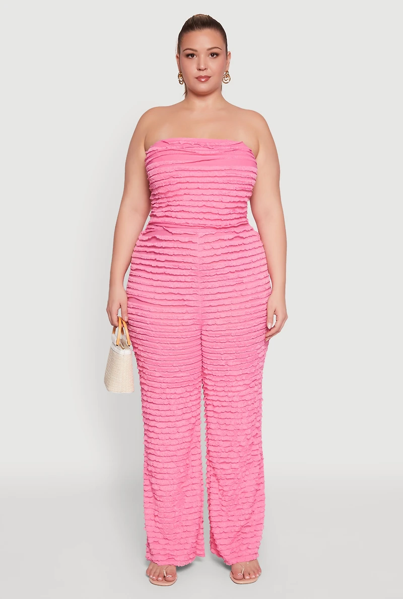 Womens Plus Size Lettuce Edge Mesh Pants, Pink, Size 2X