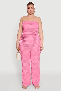 Womens Plus Size Lettuce Edge Mesh Pants, Pink, Size 2X