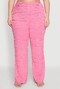 Womens Plus Size Lettuce Edge Mesh Pants, Pink, Size 3X