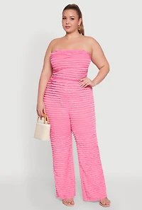 Womens Plus Size Lettuce Edge Mesh Tube Top, Pink, Size 3X