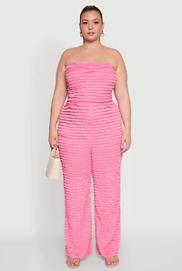 Womens Plus Size Lettuce Edge Mesh Tube Top, Pink, Size 3X