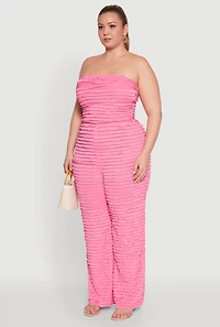 Womens Plus Size Lettuce Edge Mesh Tube Top, Pink, Size 3X
