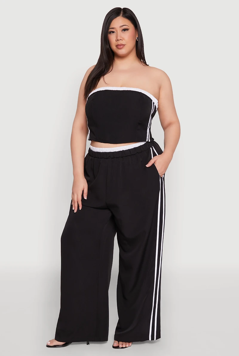 Womens Plus Size Varsity Stripe Tube Top, Black, Size 3X