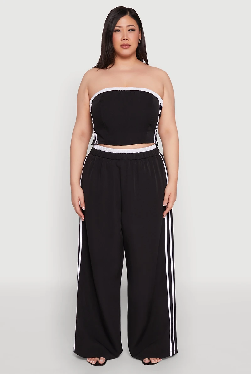 Womens Plus Size Varsity Stripe Tube Top, Black, Size 3X