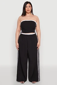 Womens Plus Size Varsity Stripe Wide Leg Pants, Black, Size 3X