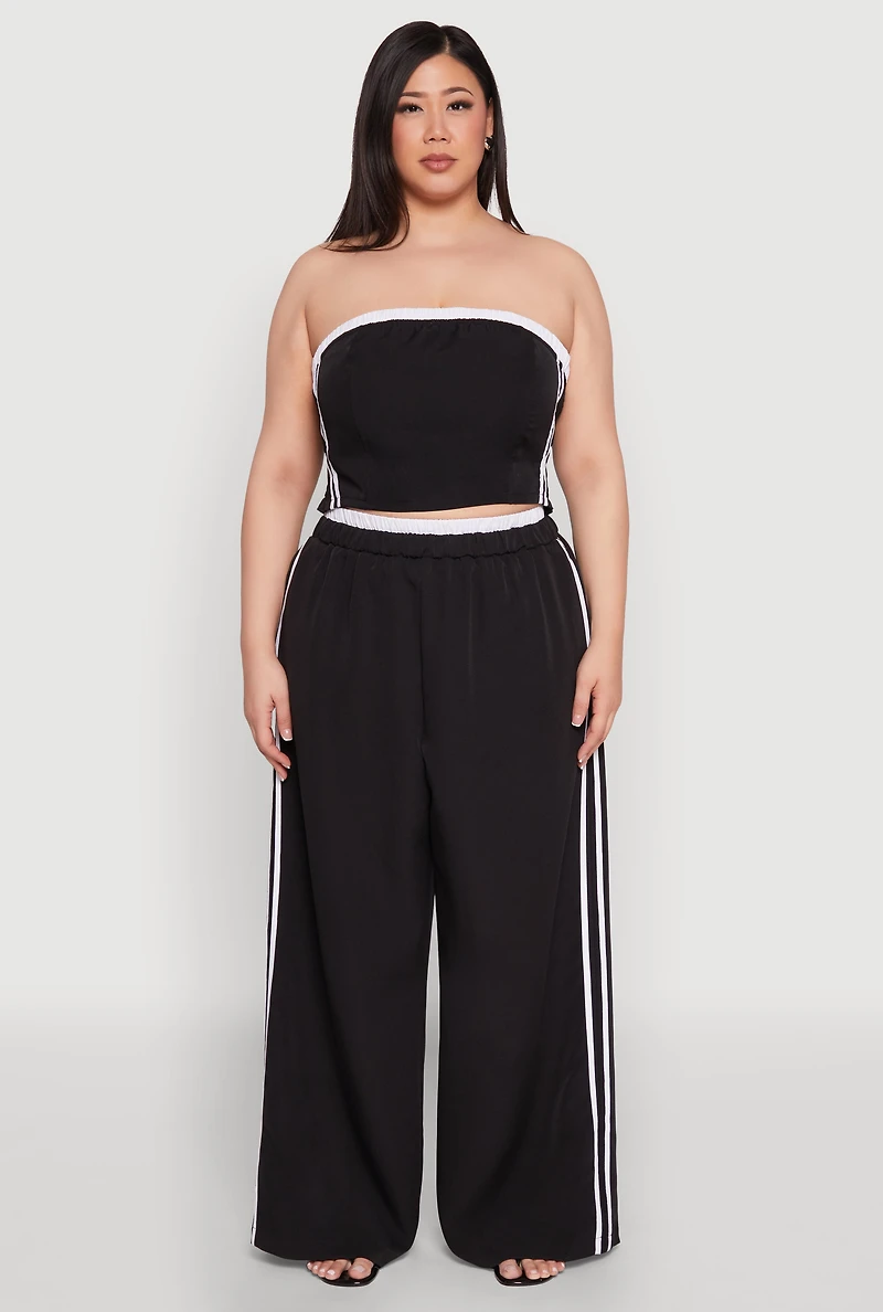 Womens Plus Varsity Stripe Wide Leg Pants, 3X