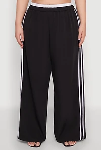 Womens Plus Size Varsity Stripe Wide Leg Pants, Black, Size 3X