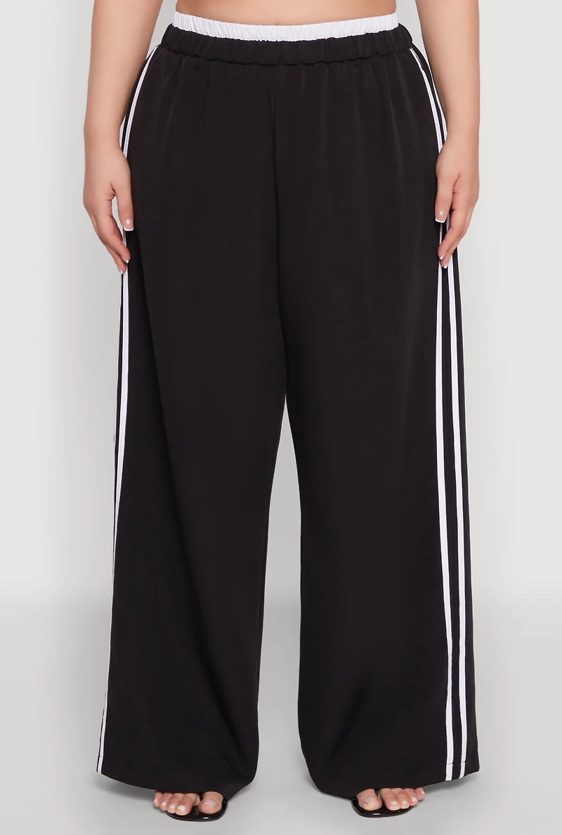 Womens Plus Varsity Stripe Wide Leg Pants, 3X