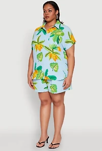 Womens Plus Size Banana Tropical Print Shirt, Multi, Size 1X