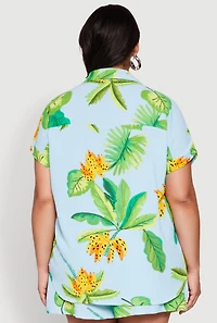 Womens Plus Size Banana Tropical Print Shirt, Multi, Size 1X