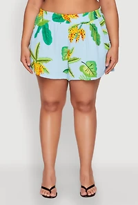 Womens Plus Banana Tropical Print Shorts, Multi,