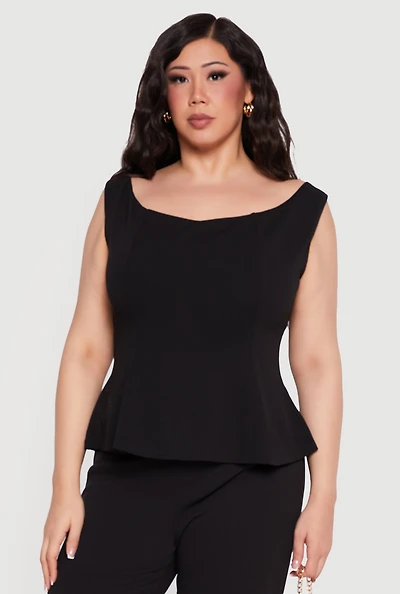 Plus Crepe Knit Sleeveless Peplum Blouse
