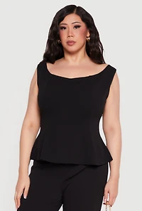 Plus Crepe Knit Sleeveless Peplum Blouse