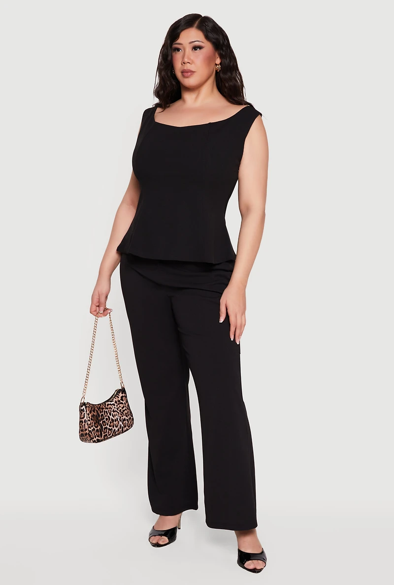 Plus Crepe Knit Sleeveless Peplum Blouse