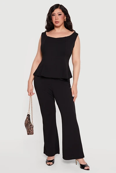 Plus High Waisted Flare Leg Crepe Knit Dress Pants