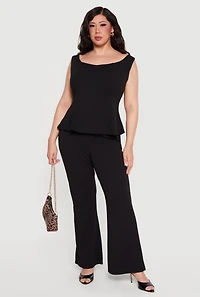 Plus High Waisted Flare Leg Crepe Knit Dress Pants