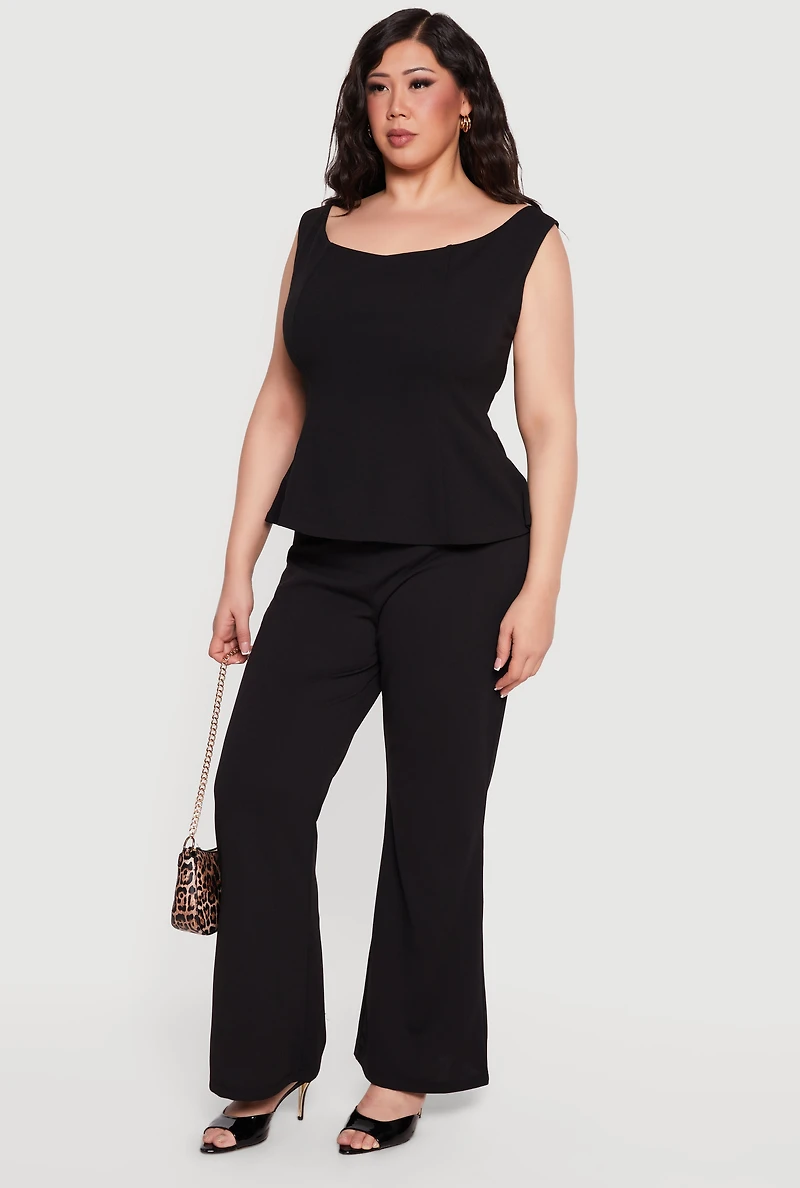 Plus High Waisted Flare Leg Crepe Knit Dress Pants