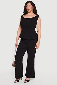 Plus High Waisted Flare Leg Crepe Knit Dress Pants