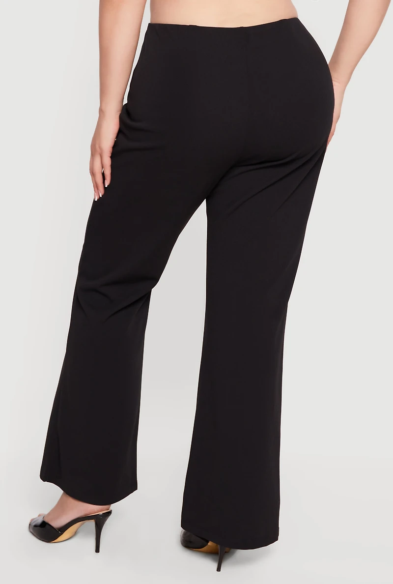 Plus High Waisted Flare Leg Crepe Knit Dress Pants