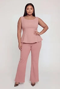 Plus High Waisted Flare Leg Crepe Knit Dress Pants