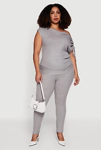 Plus Brushed Knit Fold Over Ruched Drawstring Side Pants