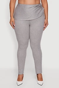 Plus Brushed Knit Fold Over Ruched Drawstring Side Pants