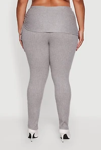 Plus Brushed Knit Fold Over Ruched Drawstring Side Pants