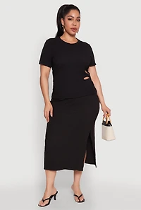 Womens Plus Size Flower Cut Out Top, Black, Size 2X