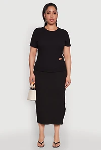 Womens Plus Size Flower Cut Out Top, Black, Size 2X