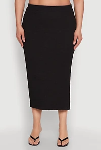 Womens Plus Size Textured Knit Midi Skirt, Black, Size 2X