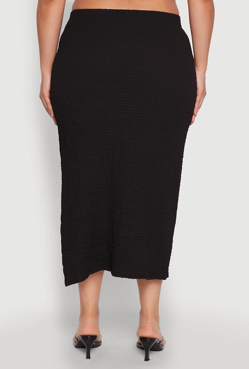 Womens Plus Size Textured Knit Midi Skirt, Black, Size 2X